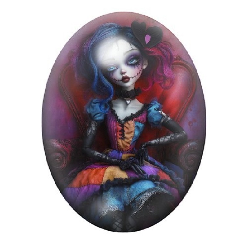 Cabochon en Verre Illustré Jeune femme Gothique 13x18, 18x25 ou 30x40mm