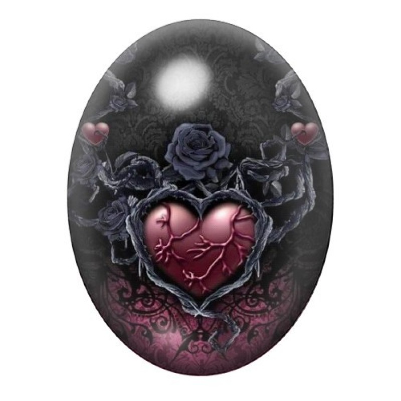 Cabochon en Verre Illustré Coeur Gothique 13x18, 18x25 ou 30x40mm