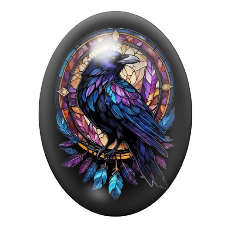 Cabochon en Verre Illustré Corbeau Gothique 13x18, 18x25 ou 30x40mm