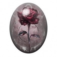 Cabochon en Verre Illustré Rose Rouge sur Toile Grise 13x18, 18x25 ou 30x40mm pour la création de bijoux fantaisie - DIY