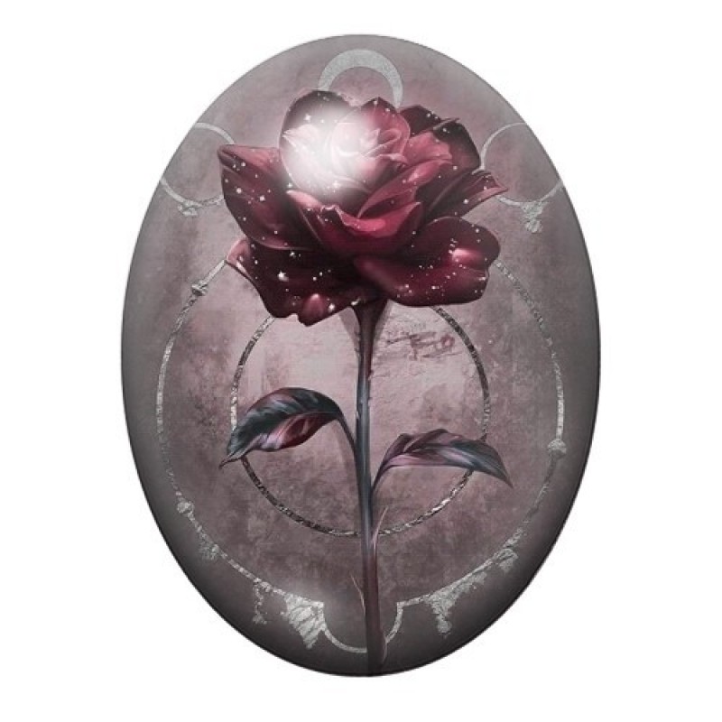 Cabochon en Verre Illustré Rose Fleur Gothique 13x18, 18x25 ou 30x40mm