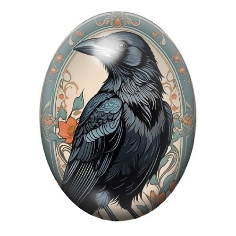 Cabochon en Verre Illustré Corbeau Gothique 13x18, 18x25 ou 30x40mm