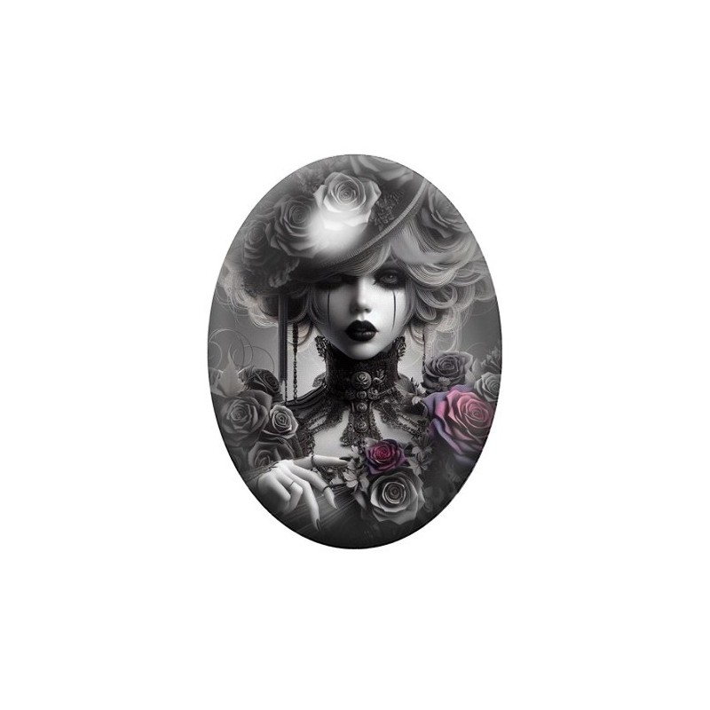 Cabochon en Verre Illustré Femme Gothique 13x18, 18x25 ou 30x40mm