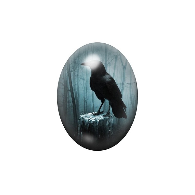 Cabochon en Verre Illustré Corbeau Gothique 13x18, 18x25 ou 30x40mm