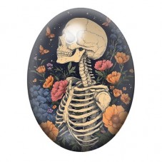 Cabochon en Verre Illustré Squelette Fleurs Gothique 13x18, 18x25 ou 30x40mm  pour la Création de Bijoux Fantaisie - DIY