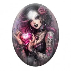 Cabochon en Verre Illustré Femme Tatouée Coeur Gothique 13x18, 18x25 ou 30x40mm  pour la Création de Bijoux Fantaisie - DIY