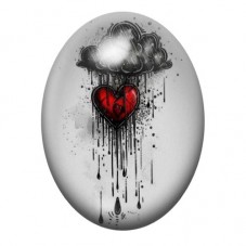 Cabochon en Verre Illustré Nuage Coeur Gothique 13x18, 18x25 ou 30x40mm  pour la Création de Bijoux Fantaisie - DIY