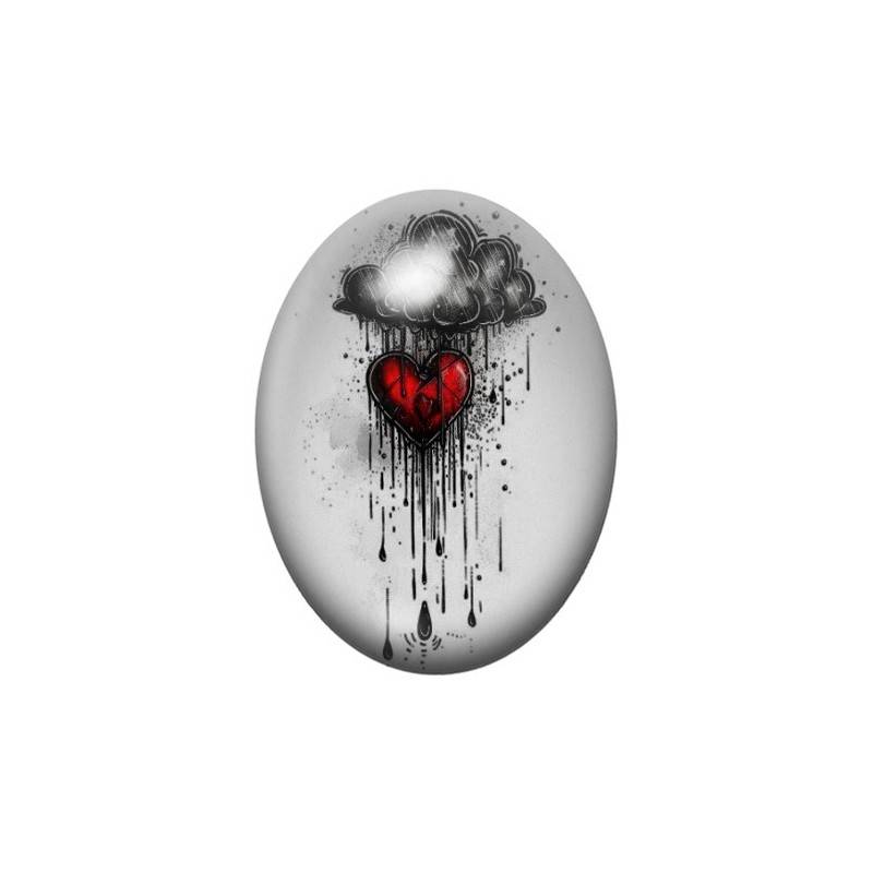 Cabochon en Verre Illustré Nuage Coeur Gothique 13x18, 18x25 ou 30x40mm