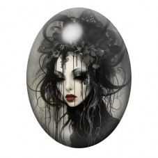 Cabochon en Verre Illustré Femme Gothique 13x18, 18x25 ou 30x40mm  pour la Création de Bijoux Fantaisie - DIY