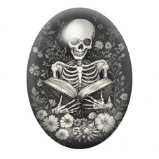 Cabochon en Verre Illustré Squelette Livre Gothique 13x18, 18x25 ou 30x40mm  pour la Création de Bijoux Fantaisie - DIY