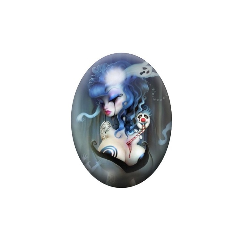 Cabochon en Verre Illustré Femme Étrange Gothique 13x18, 18x25 ou 30x40mm