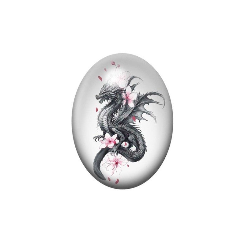 Cabochon en Verre Illustré Dragon Gothique 13x18, 18x25 ou 30x40mm