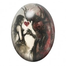 Cabochon en Verre Illustré Diable et Femme au Cœur Rouge 13x18, 18x25 ou 30x40mm pour la création de bijoux fantaisie - DIY