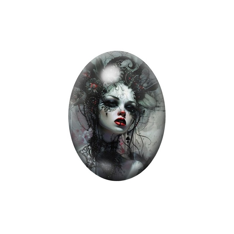 Cabochon en Verre Illustré Femme Gothique 13x18, 18x25 ou 30x40mm
