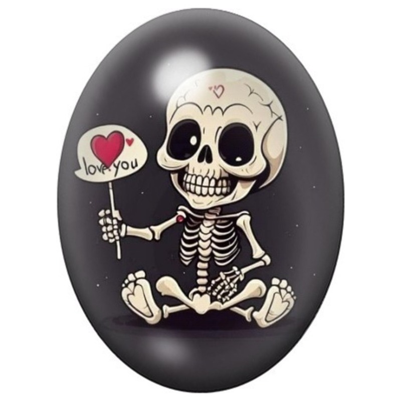 Cabochon en Verre Illustré Squelette Love You 13x18, 18x25 ou 30x40mm