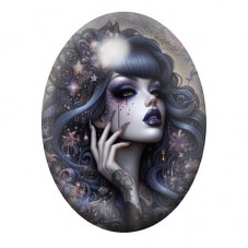 Cabochon en Verre Illustré Femme Gothique 13x18, 18x25 ou 30x40mm  pour la Création de Bijoux Fantaisie - DIY