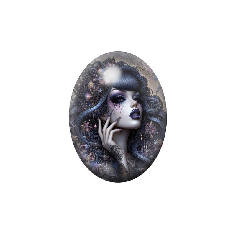 Cabochon en Verre Illustré Femme Gothique 13x18, 18x25 ou 30x40mm