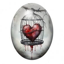 Cabochon en Verre Illustré Cage Coeur Gothique 13x18, 18x25 ou 30x40mm  pour la Création de Bijoux Fantaisie - DIY