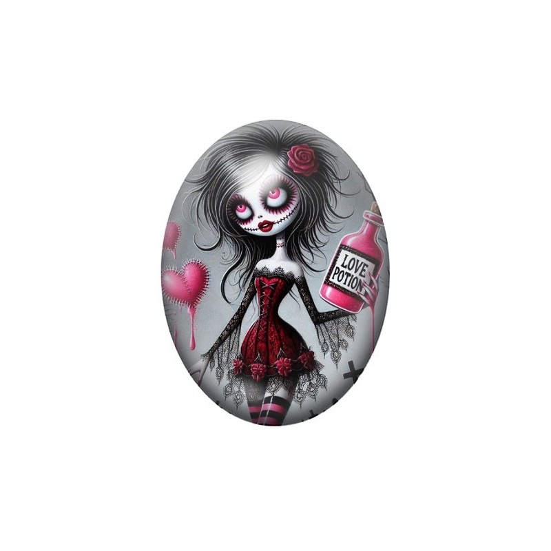 Cabochon en Verre Illustré Love Potion Gothique 13x18, 18x25 ou 30x40mm
