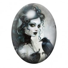 Cabochon en Verre Illustré Femme Corbeau Gothique 13x18, 18x25 ou 30x40mm  pour la Création de Bijoux Fantaisie - DIY