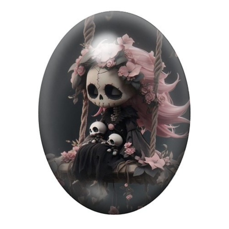 Cabochon en Verre Illustré Poupée Calavera Gothique 13x18, 18x25 ou 30x40mm
