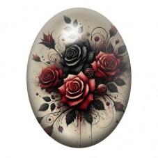 Cabochon en Verre Illustré Bouquet de Roses Rouges et Noires 13x18, 18x25 ou 30x40mm pour la création de bijoux fantaisie - DIY