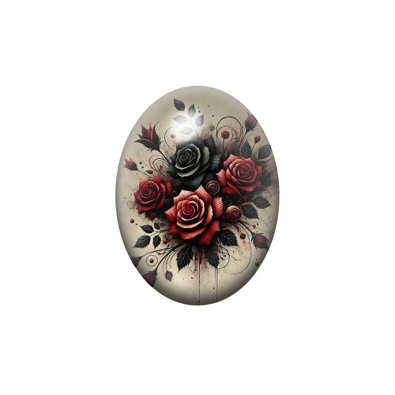 Cabochon en Verre Illustré Fleurs Gothique 13x18, 18x25 ou 30x40mm