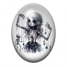 Cabochon en Verre Illustré Fille Squelette Marionnette Gothique 13x18, 18x25 ou 30x40mm  pour la Création de Bijoux Fantaisie - 