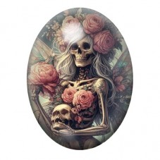 Cabochon en Verre Illustré Squelette Fleurs  Gothique 13x18, 18x25 ou 30x40mm  pour la Création de Bijoux Fantaisie - DIY