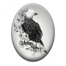 Cabochon en Verre Illustré Corbeau Noir aux Branches Fleuries 13x18, 18x25 ou 30x40mm pour la création de bijoux fantaisie - DIY