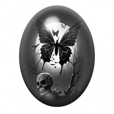 Cabochon en Verre Illustré Papillon Noir au Crâne 13x18, 18x25 ou 30x40mm pour la création de bijoux fantaisie - DIY