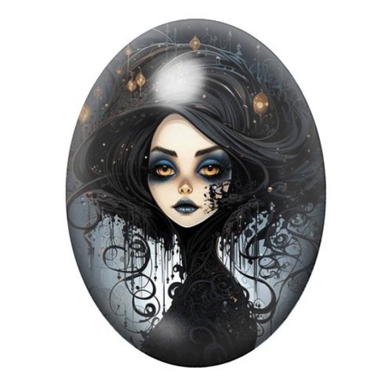 Cabochon en Verre Illustré Femme Gothique 13x18, 18x25 ou 30x40mm