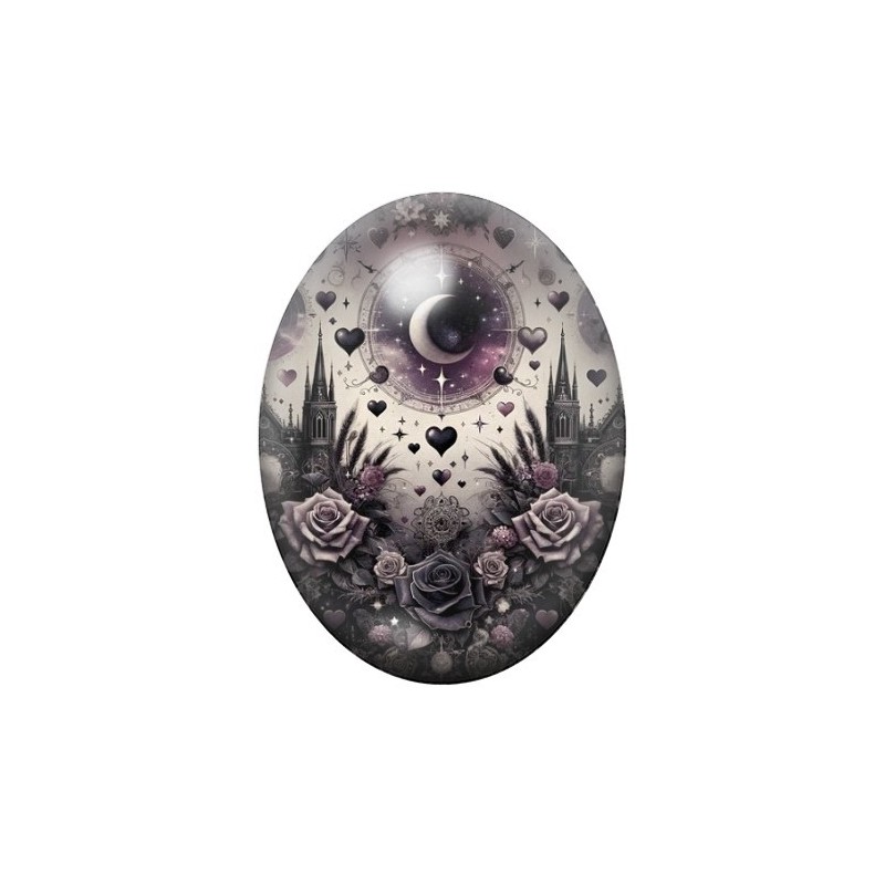 Cabochon en Verre Illustré Lune Gothique 13x18, 18x25 ou 30x40mm