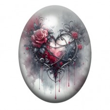 Cabochon en Verre Illustré Cœur Gothique aux Roses et aux Chaînes 13x18, 18x25 ou 30x40mm pour la création de bijoux fantaisie -