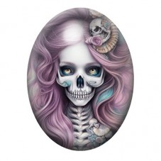 Cabochon en Verre Illustré Femme Squelette aux Cheveux Mauves 13x18, 18x25 ou 30x40mm pour la création de bijoux fantaisie - DIY