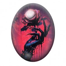 Cabochon en Verre Illustré Main Squelette Tenant une Rose Noire 13x18, 18x25 ou 30x40mm pour la création de bijoux fantaisie - D