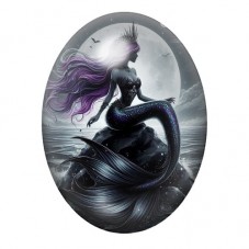 Cabochon en Verre Illustré Sirène Gothique sur une Créature Marine 13x18, 18x25 ou 30x40mm pour la création de bijoux fantaisie 
