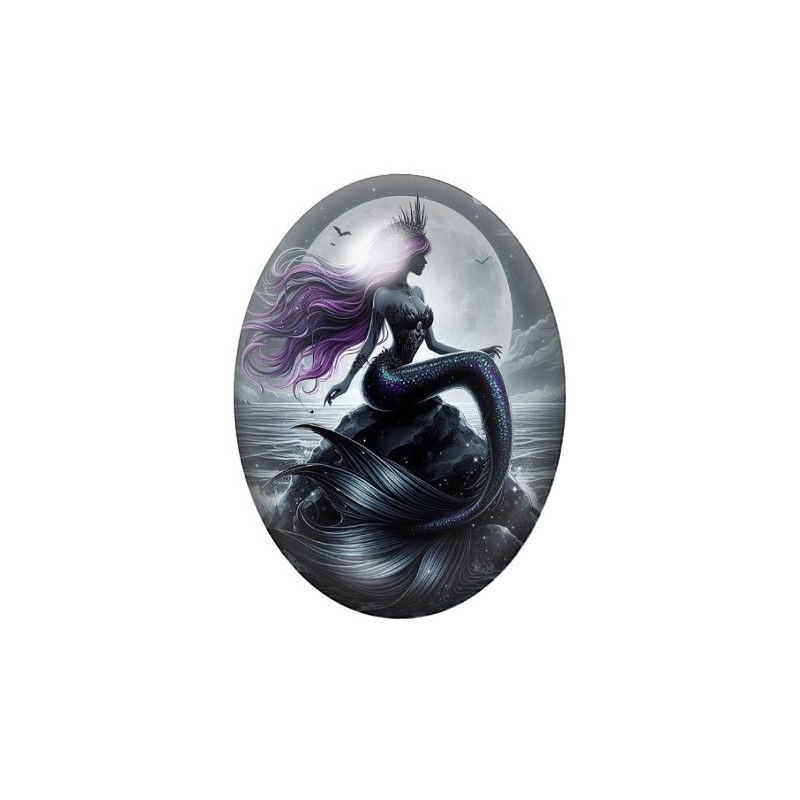 Cabochon en Verre Illustré Sirène Gothique 13x18, 18x25 ou 30x40mm