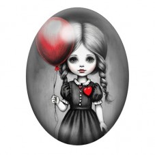 Cabochon en Verre Illustré Petite Fille Ballon Gothique 13x18, 18x25 ou 30x40mm  pour la Création de Bijoux Fantaisie - DIY