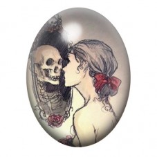 Cabochon en Verre Illustré Femme Squelette Miroir Gothique 13x18, 18x25 ou 30x40mm  pour la Création de Bijoux Fantaisie - DIY