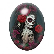 Cabochon en Verre Illustré Femme Calavera Gothique 13x18, 18x25 ou 30x40mm  pour la Création de Bijoux Fantaisie - DIY