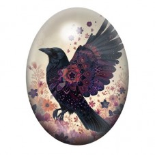 Cabochon en Verre Illustré Corbeau Orné de Fleurs Colorées 13x18, 18x25 ou 30x40mm pour la création de bijoux fantaisie - DIY