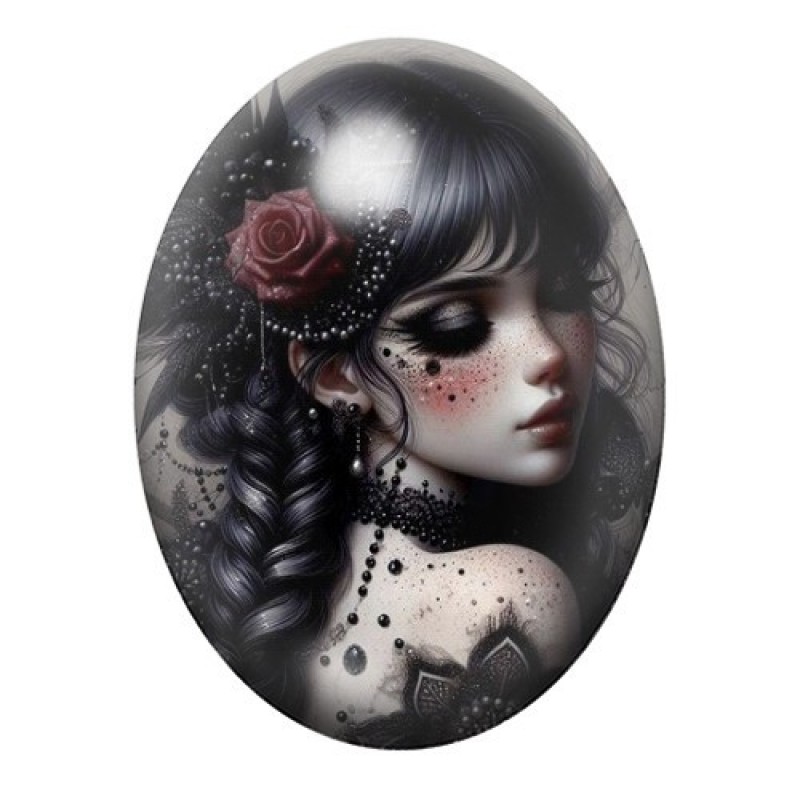 Cabochon en Verre Illustré Femme Gothique 13x18, 18x25 ou 30x40mm