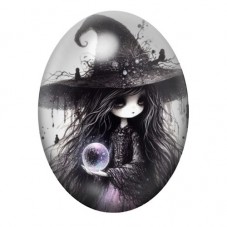 Cabochon en Verre Illustré Sorcière Gothique 13x18, 18x25 ou 30x40mm  pour la Création de Bijoux Fantaisie - DIY