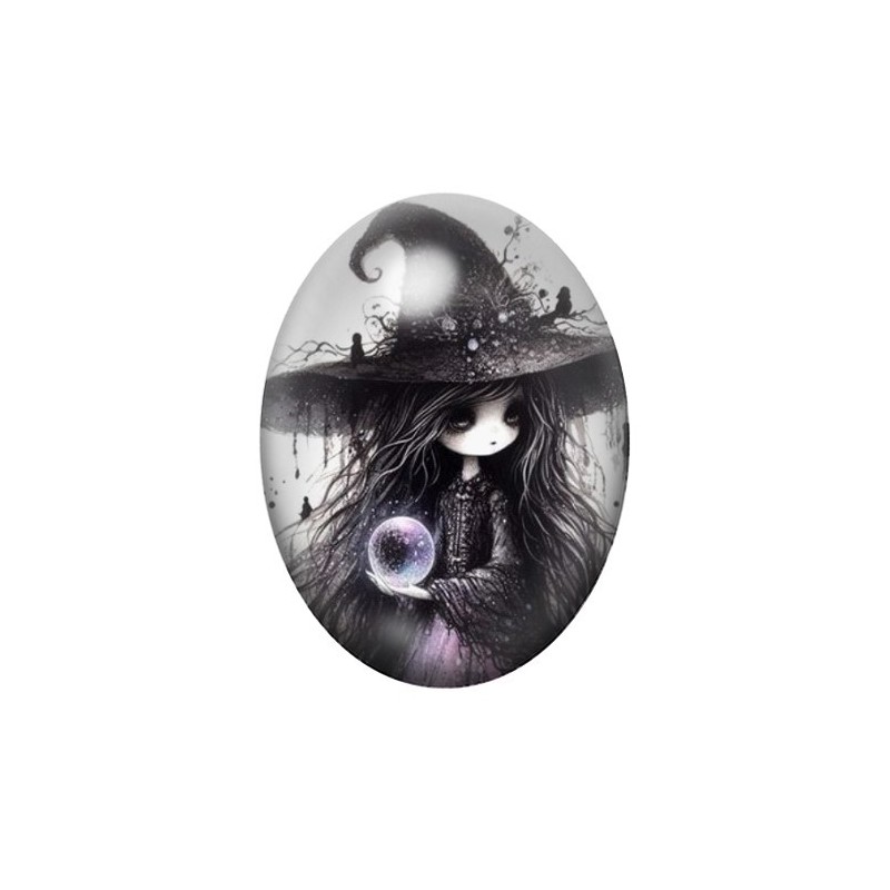 Cabochon en Verre Illustré Sorcière Gothique 13x18, 18x25 ou 30x40mm