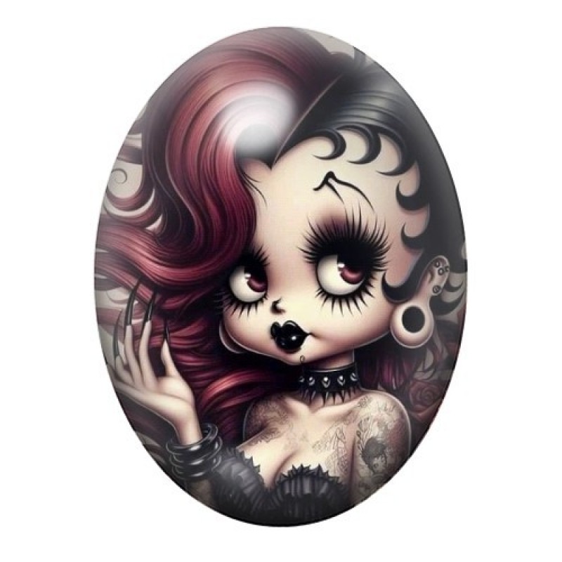 Cabochon en Verre Illustré Betty Boop Gothique 13x18, 18x25 ou 30x40mm