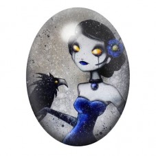 Cabochon en Verre Illustré Femme Corbeau Gothique 13x18, 18x25 ou 30x40mm  pour la Création de Bijoux Fantaisie - DIY