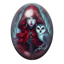 Cabochon en Verre Illustré Femme Chouette Gothique 13x18, 18x25 ou 30x40mm  pour la Création de Bijoux Fantaisie - DIY