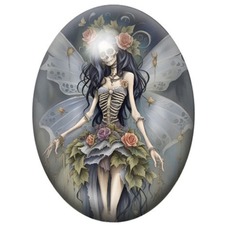 Cabochon en Verre Illustré Fée Squelette aux Ailes Grises 13x18, 18x25 ou 30x40mm pour la création de bijoux fantaisie - DIY