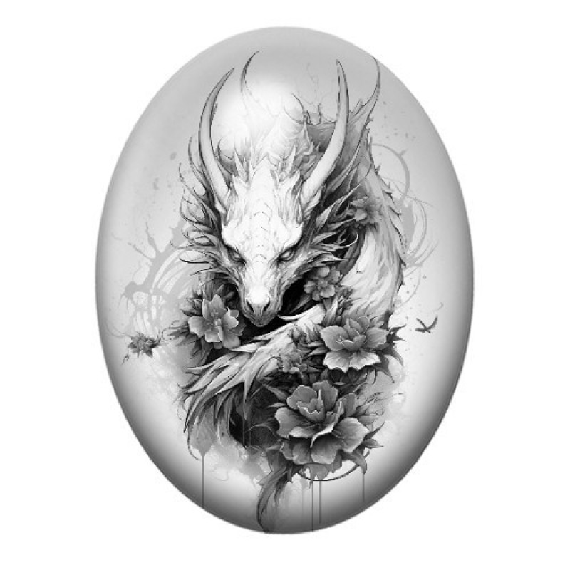 Cabochon en Verre Illustré Dragon Gothique 13x18, 18x25 ou 30x40mm